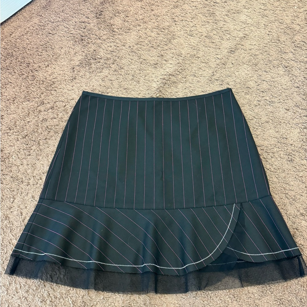 IDEOLOGY Black Pink Pinstripe Flare Skirt Lace Lined Size 8